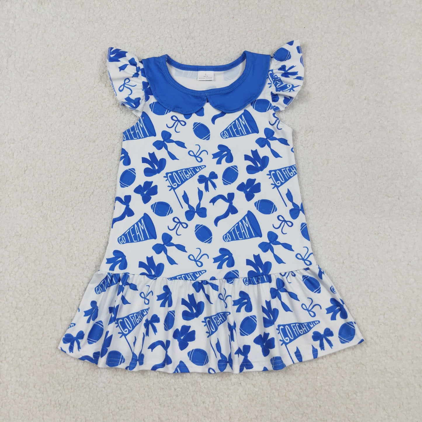 GSD2782 Baby Girls Blue Flutter Sleeves Cheer Bows Plaid Team Knee Length Dresses D 904