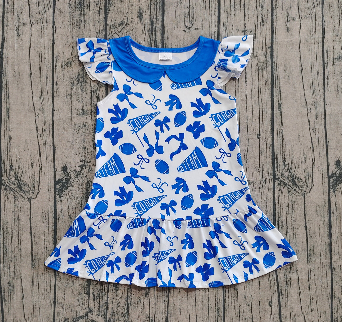 GSD2782 Baby Girls Blue Flutter Sleeves Cheer Bows Plaid Team Knee Length Dresses D 904