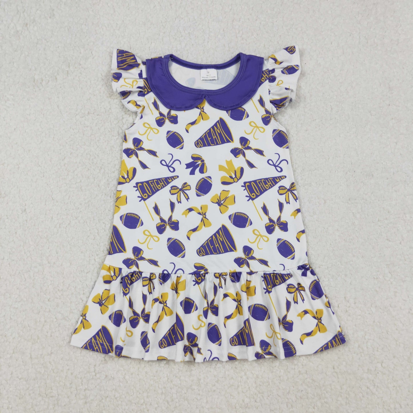 Sibling Baby Girls Go Team Bows Footballs Knee Length Dresses D 926