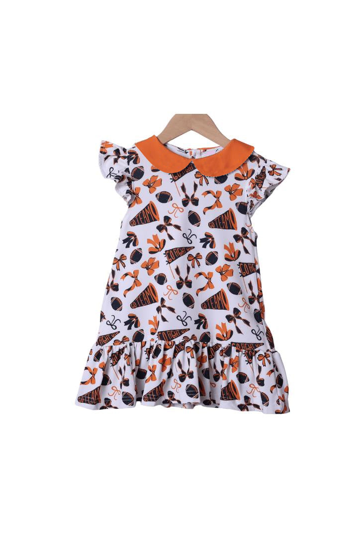 presale GSD2785 Baby Girls Orange Flutter Sleeves Cheer Bows Plaid Team Knee Length Dresses D 7.19