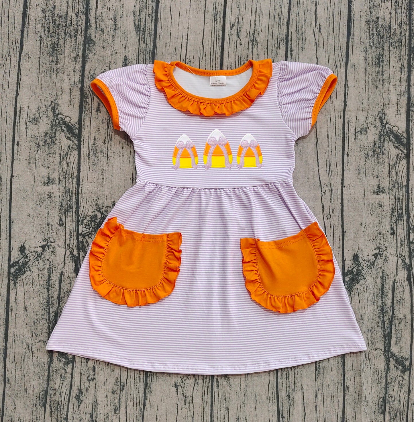 presale GSD2791 Baby Girls Lavender Stripe Bows Candy Pockets Thanksgiving Knee Length Dresses D 8.5