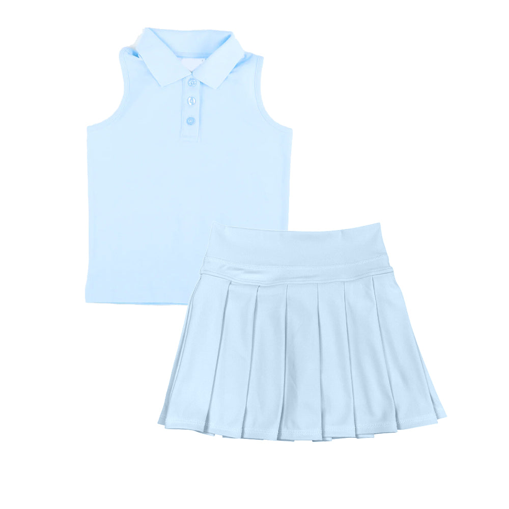 presale GSD2795 Baby Girls Light Blue Sleeveless Button Top Pleated Skorts Yoga Set D 8.9