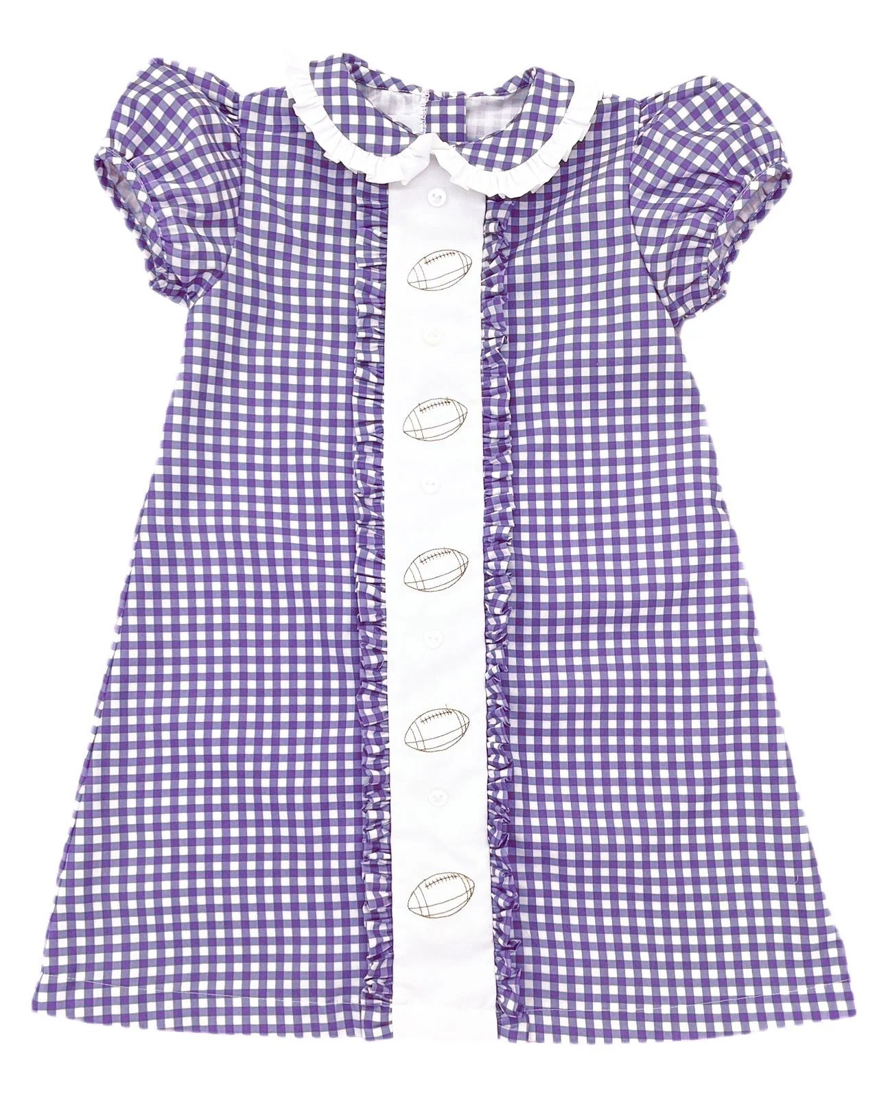 presale GSD2799 Baby Girls Purple Plaid Footballs Button Team Knee Length Dresses D 8.9