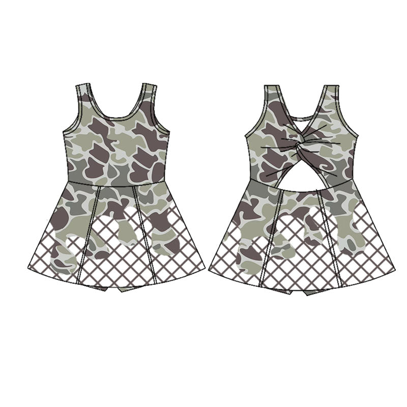 presale GSD2819 Baby Girls Dark Grey Camo Drip Team Shorts Yoga Knee Length Dresses D919
