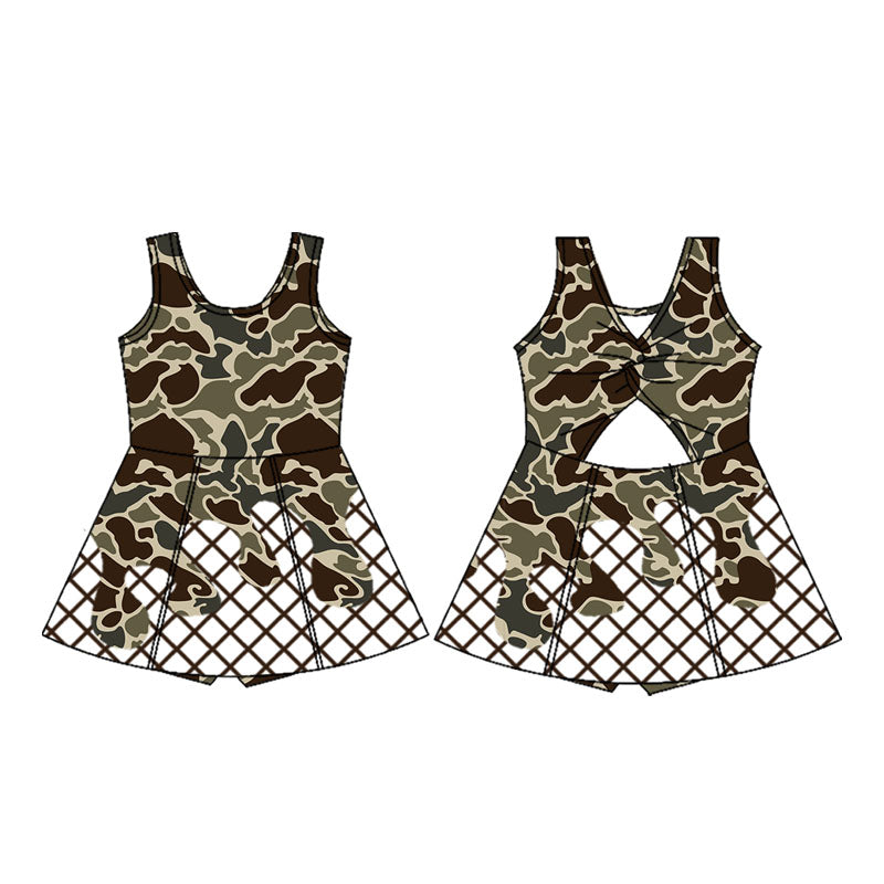 presale GSD2821 Baby Girls Dark Brown Camo Drip Team Shorts Yoga Knee Length Dress D919