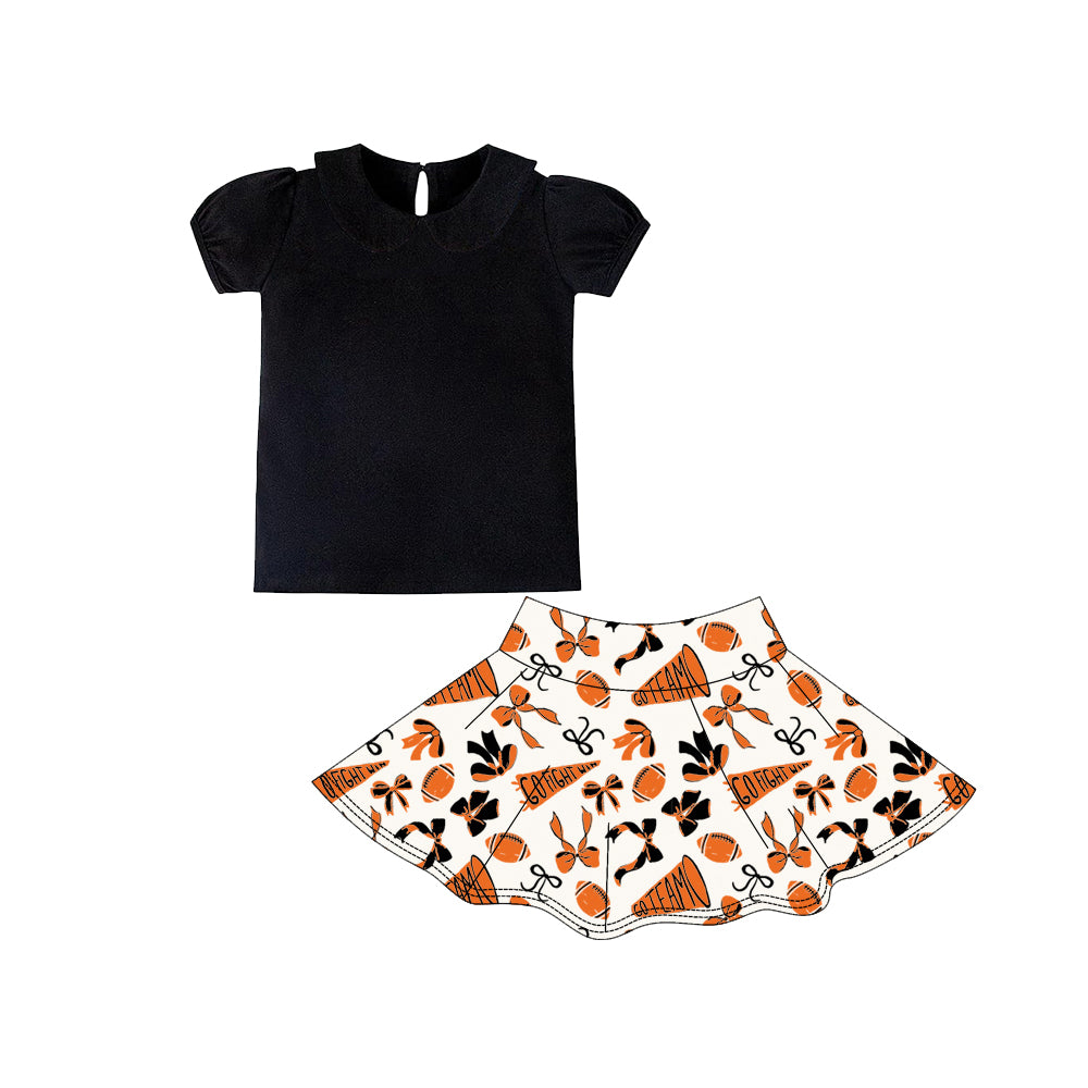presale GSD2876 Baby Girls Black Short Ruffle Sleeve Bows Go Team Yoga Clothes Sets D 1006