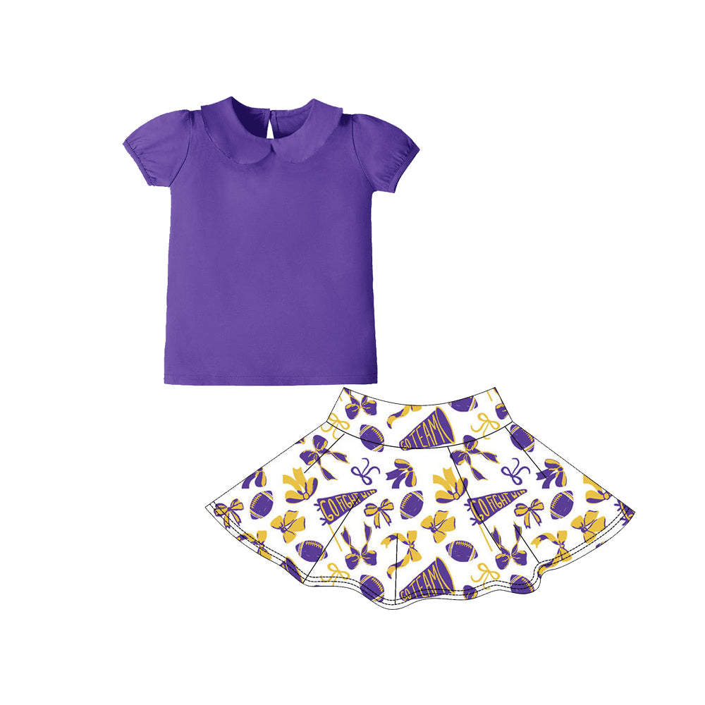 presale GSD2878 Baby Girls Purple Short Ruffle Sleeve Bows Go Team Yoga Clothes Sets D 1006