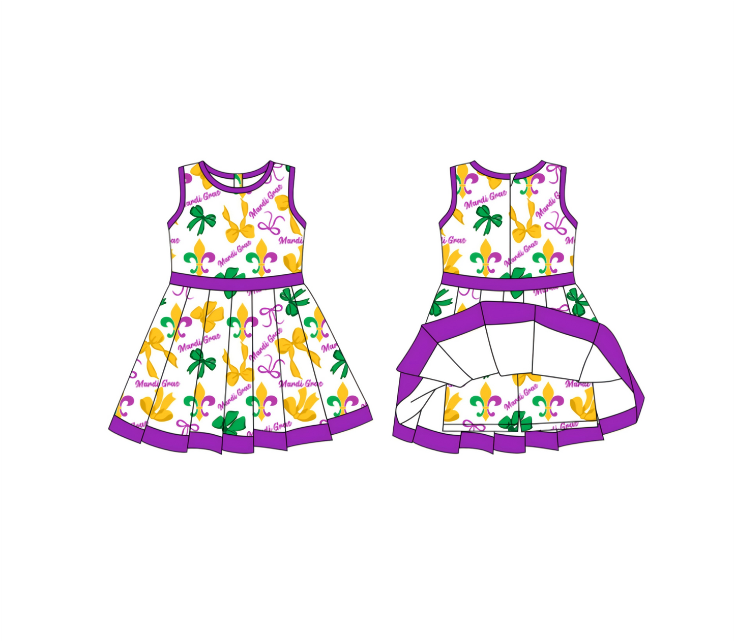 presale GSD2885 Baby Girls Mardigras Bows Anchors Back Zip Shorts Yoga Knee Length Dresses D 1007