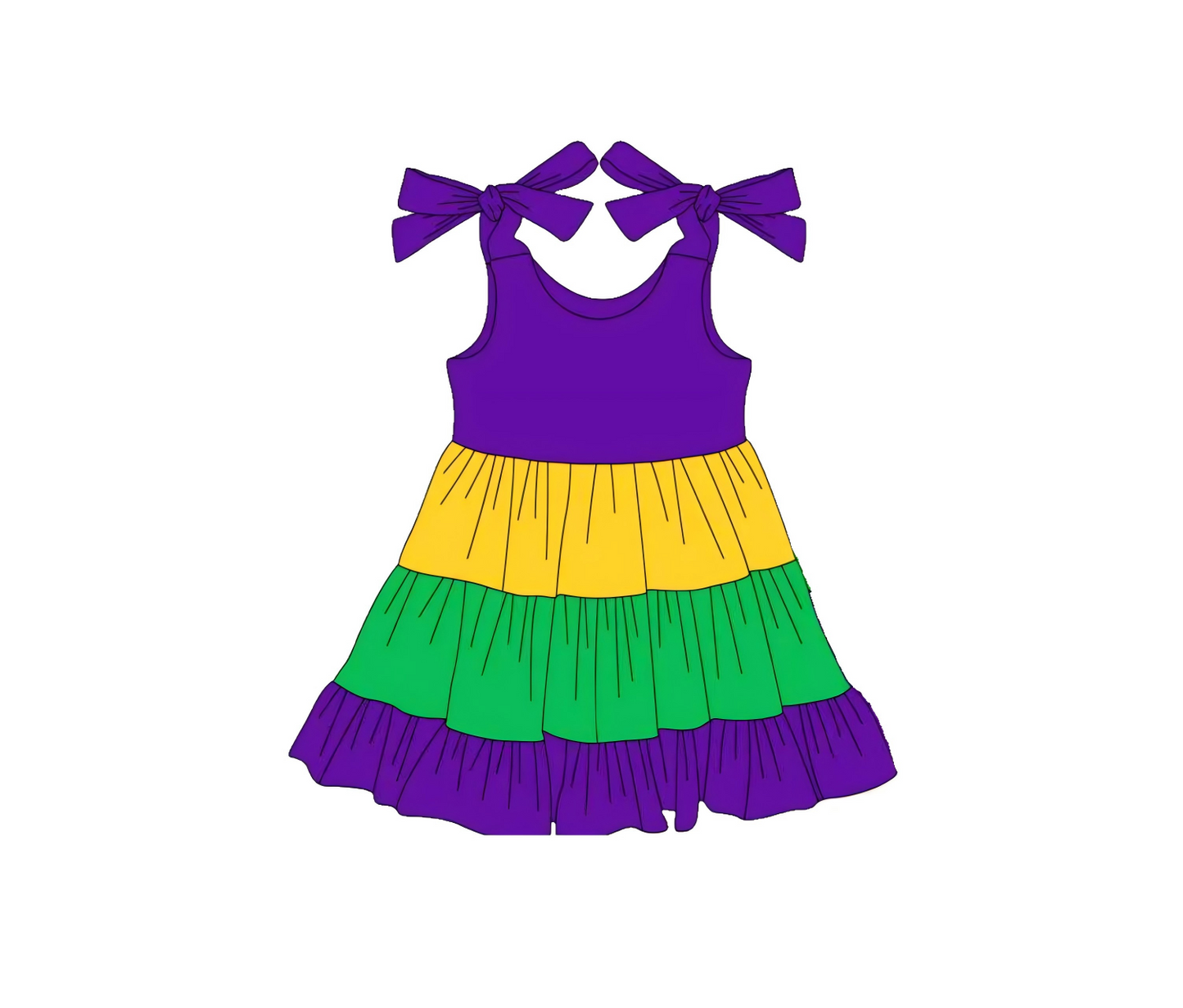 presale GSD2888 Baby Girls Strap Mardigras Patchwork Ruffle Knee Length Dresses D 1007