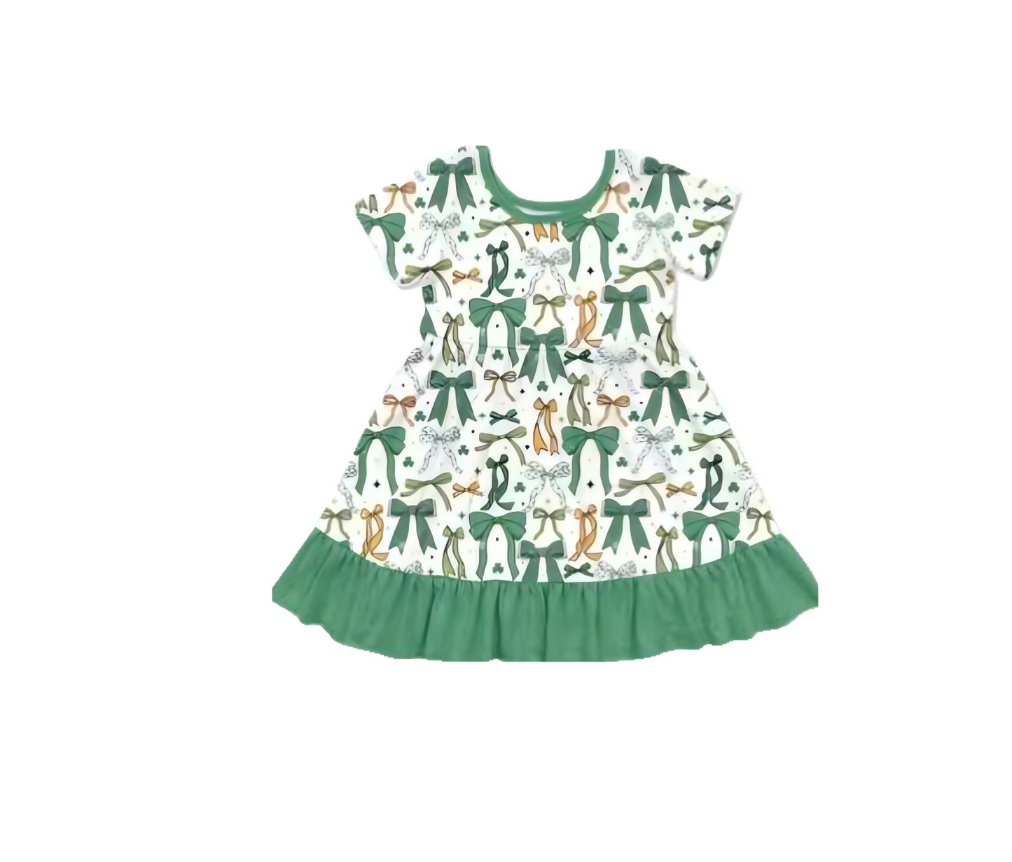 presale GSD2890 Baby Girls Bows Clovers Plaid St Patrick Ruffle Knee Length Dresses D 1007