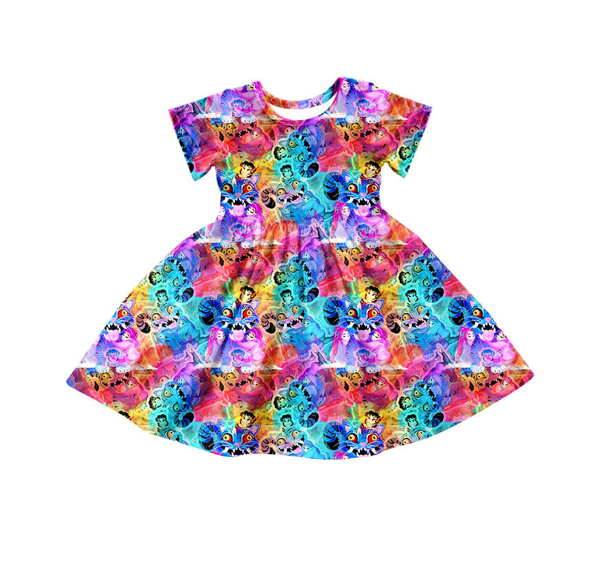 presale GSD2920 Baby Girls Short Sleeve Cartoon Girls Knee Length Dresses D 1017