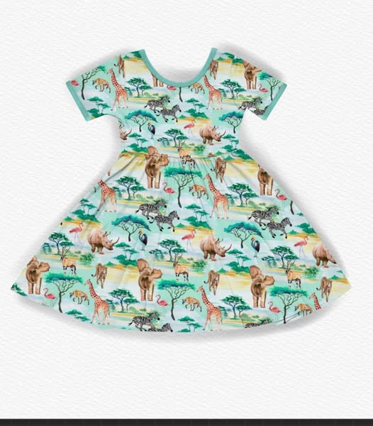 presale GSD2969 Baby Girls Short Sleeve Forest Animals Knee length Dresses D 1104