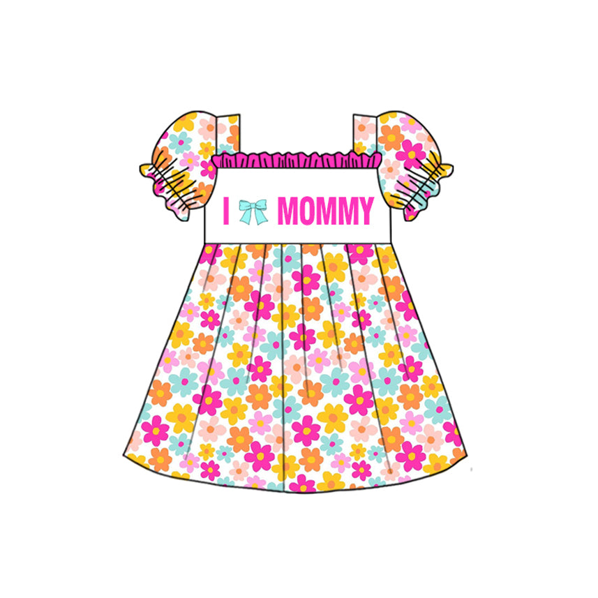 presale GSD2982 Baby Girls I Love Mommy Flowers Ruffle Sleeve Knee length Dresses D 1108