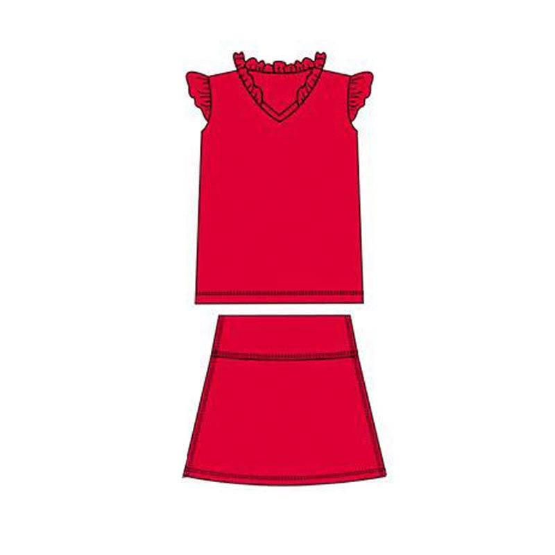 presale GSD3013 Baby Girls Red Flutter Sleeve Shirts Top Skirts Shorts Yoga Clothes Sets D 1120