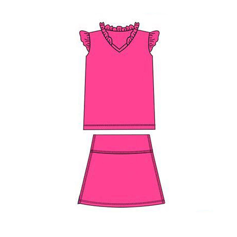 presale GSD3016 Baby Girls Hot Pink Flutter Sleeve Shirts Top Skirts Shorts Yoga Clothes Sets D 1120