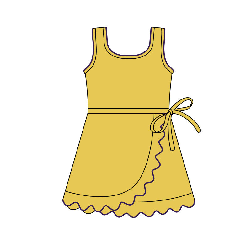 presale GSD3031 Baby Girls Yellow Sleeveless Yoga Shorts Ruffle Knee Length Dresses D 1125