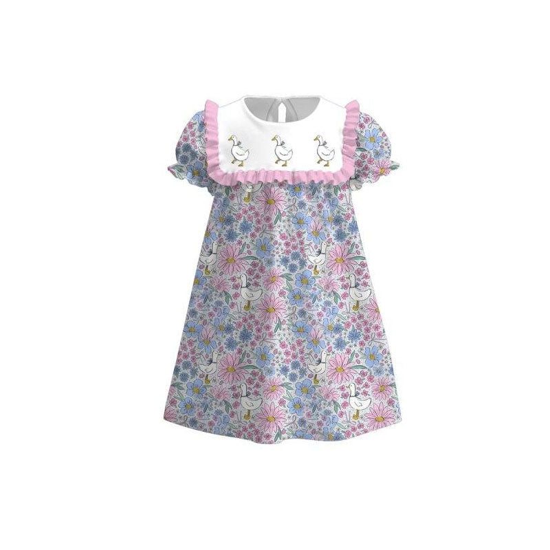 presale GSD3041 Baby Girls Gooses Floral Ruffle Sleeve Knee Length Dresses D 1125