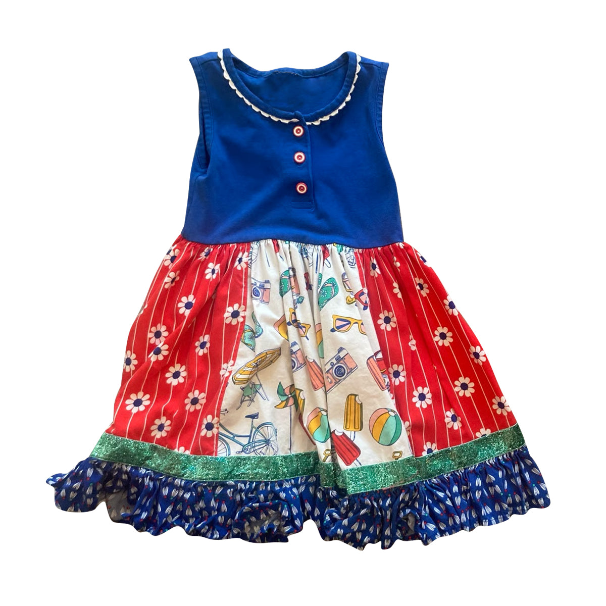 presale GSD3060 Baby Girls Flowers Popsicle Button Ruffle Knee Length Dresses D 1129