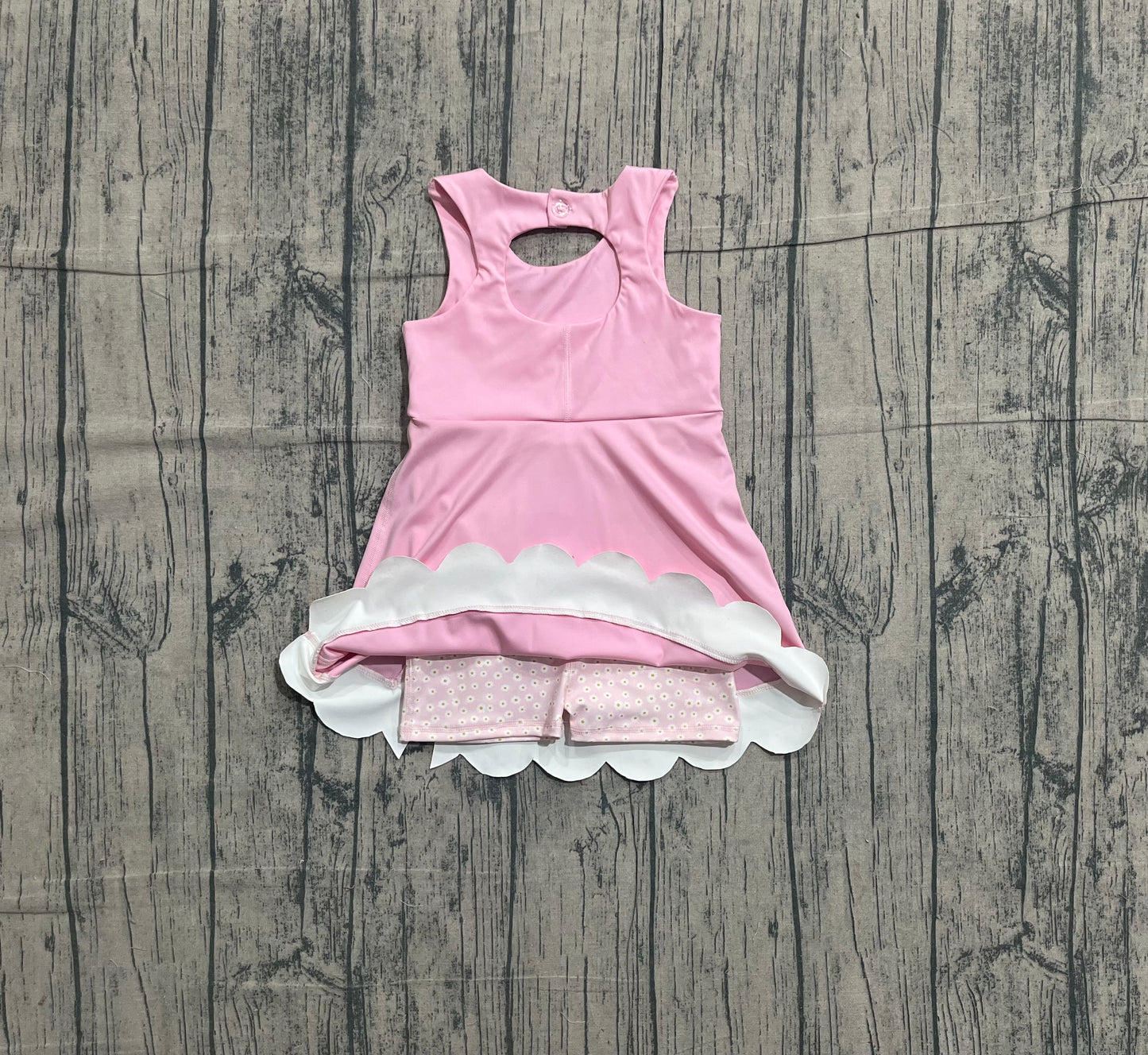 Pre-order Baby Girls Pink Sleeveless Bows Yoga Ruffle Shorts Knee Length Dresses