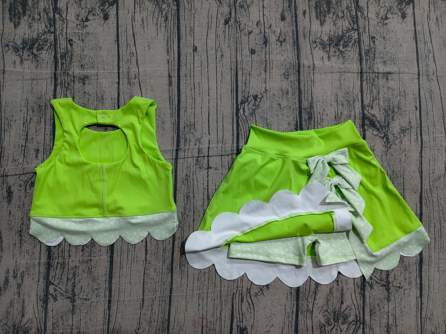 Pre order baby girl green active outfit athletic scallop skort set