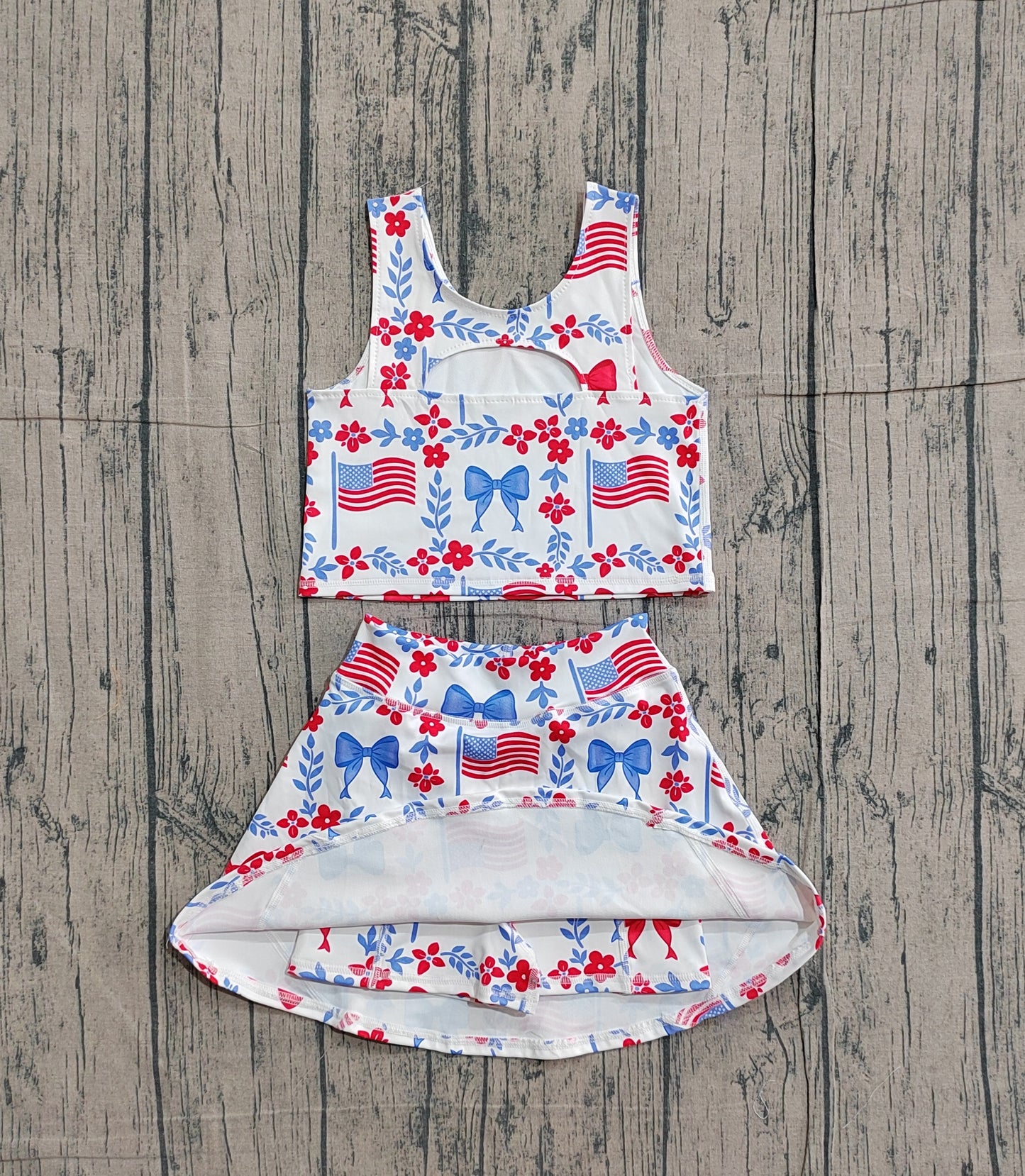 Pre-order Baby Girls Flower Flags Vests Skirt Short 4th of July Yoga Active Clothes Sets
