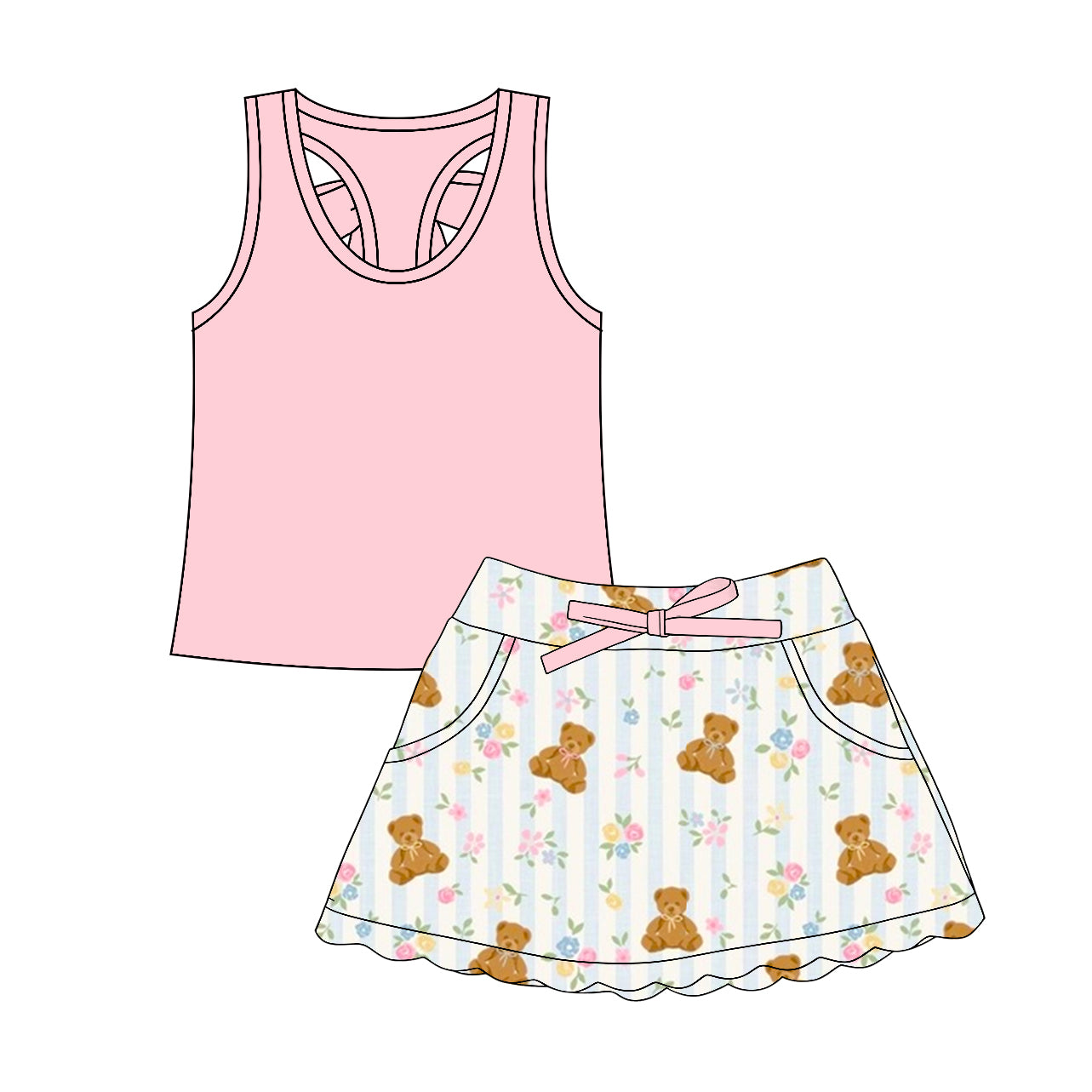 Pre order bear tank skirt set