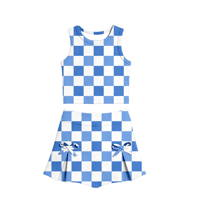 Pre order active blue checkered athletic skort set