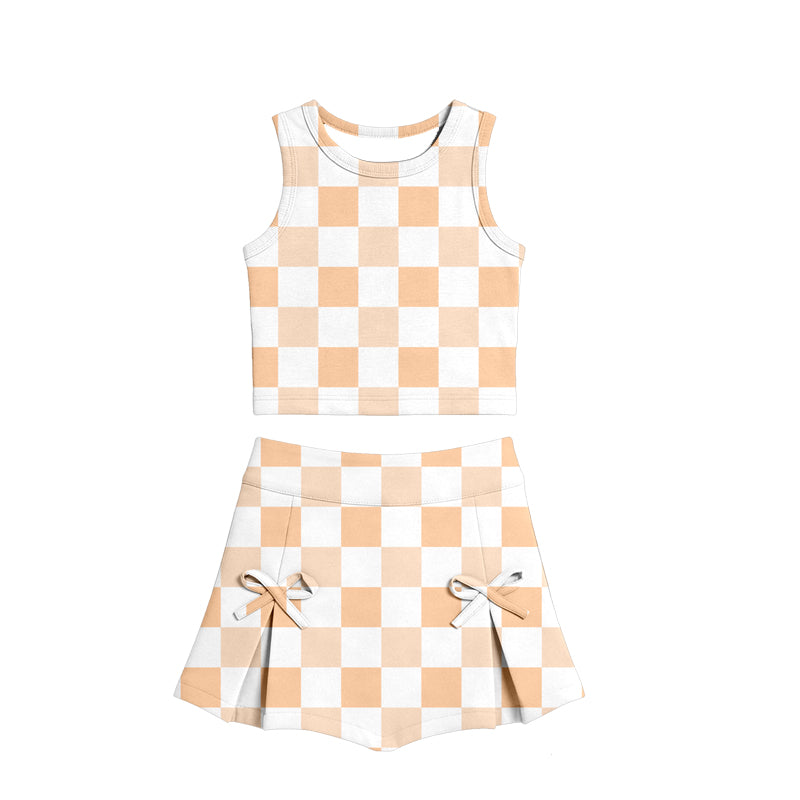 Pre order active orange checkered athletic skort set