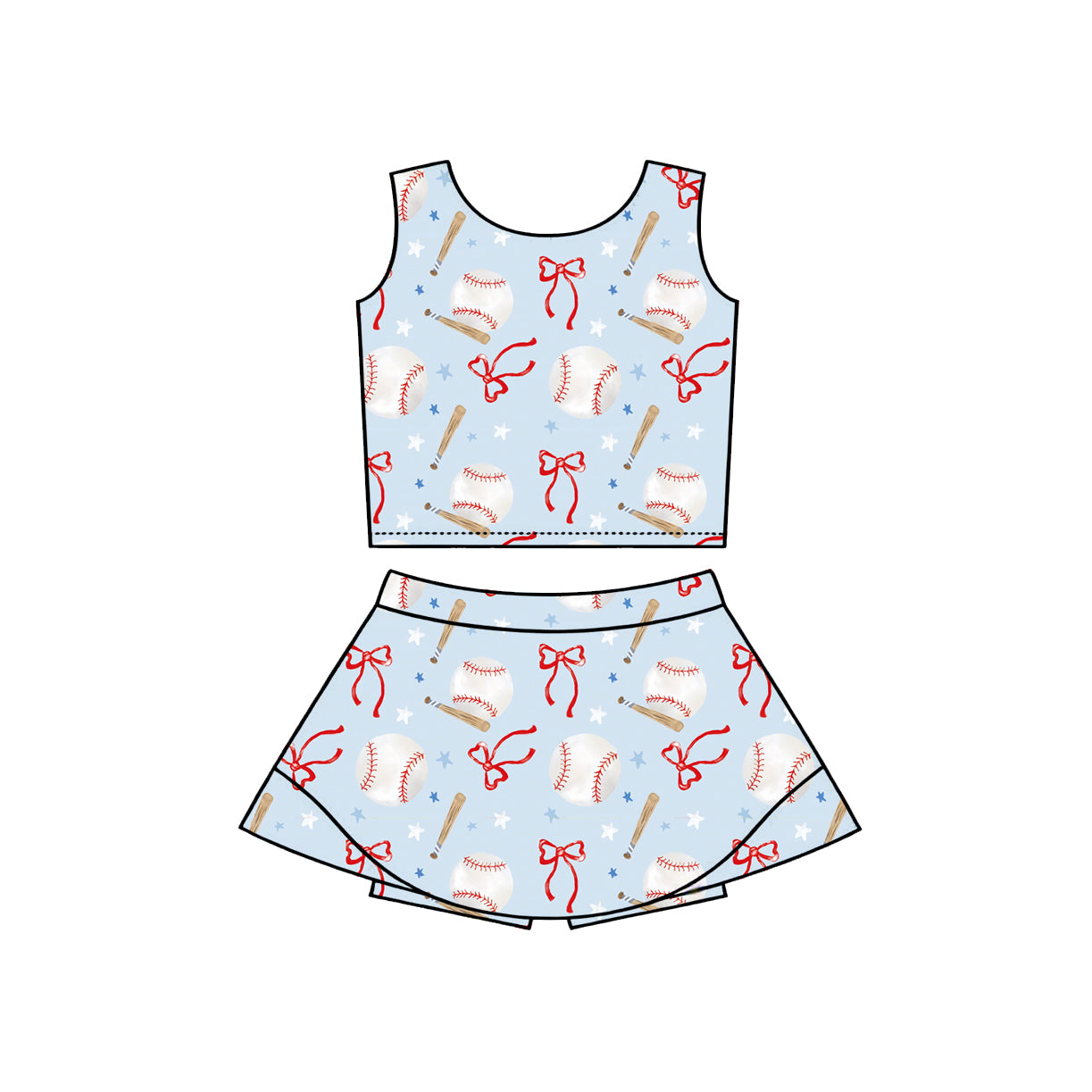 Pre order baseball and bows active athletic skort set