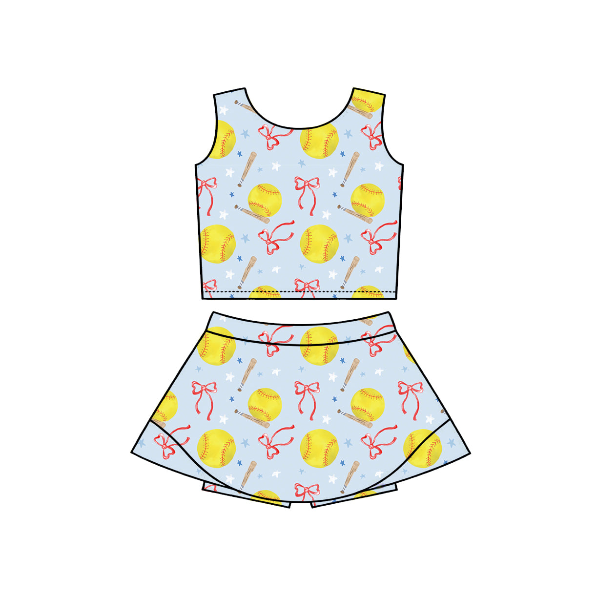 Pre order softball and bows active athletic skort set