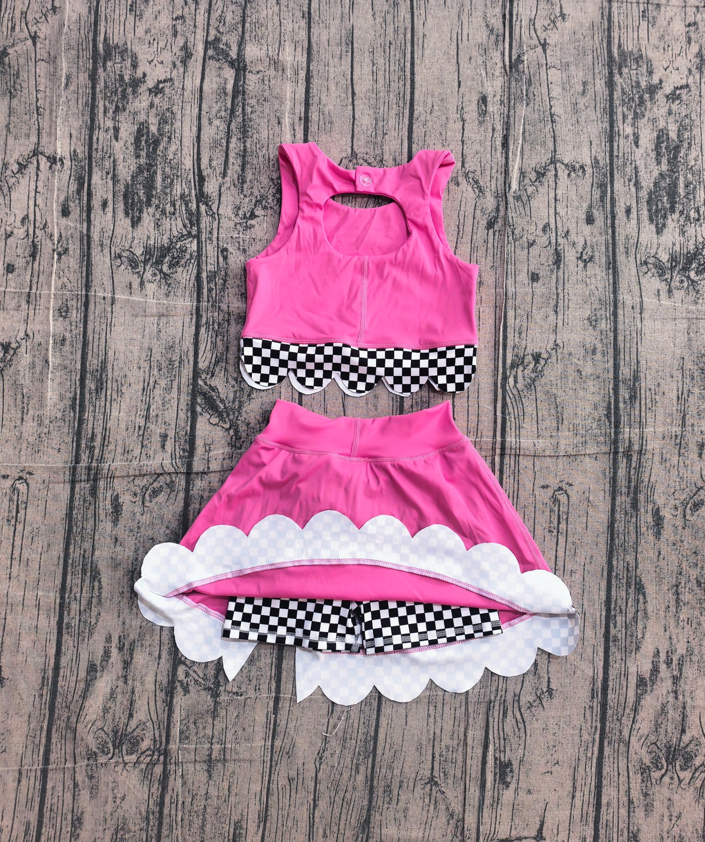 Pre order hot pink bow scallop active skort set girls athletic outfit