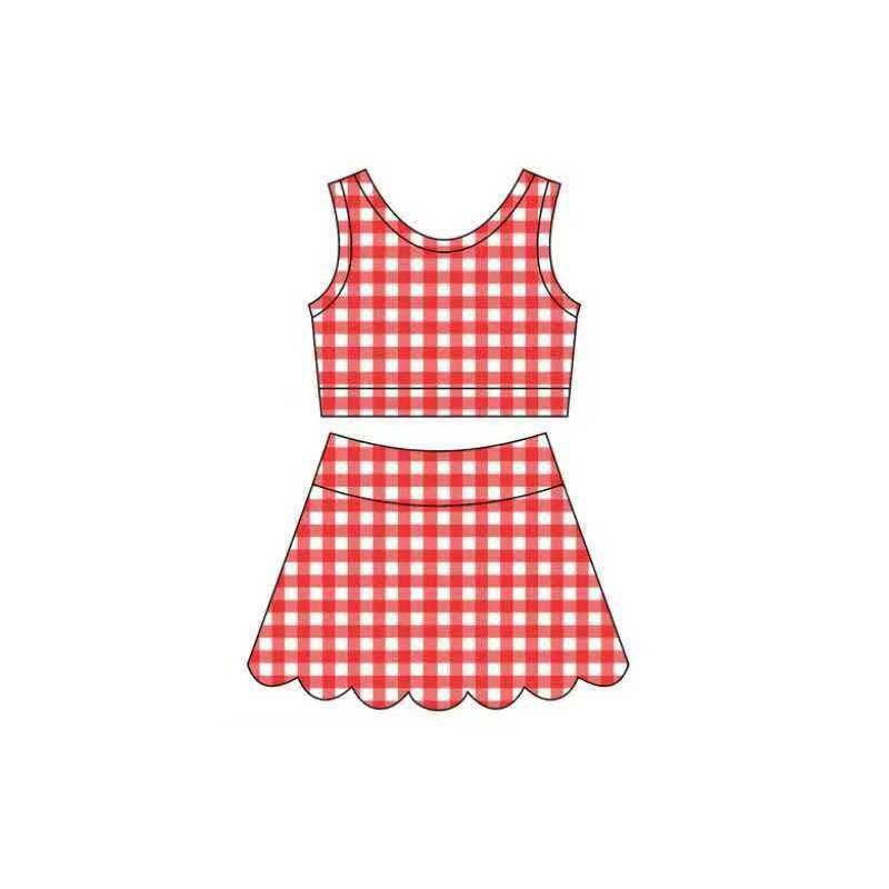 Pre order active gingham tank scallop skort set girls athletic outfit