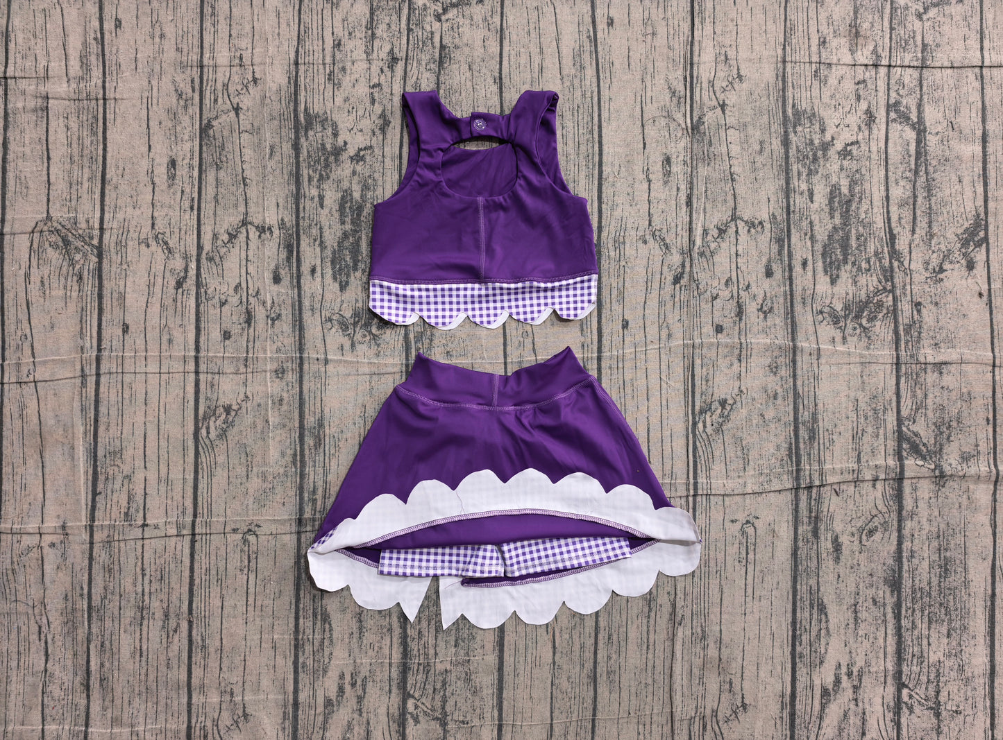 Pre order purple bow scallop active skort set girls athletic outfit