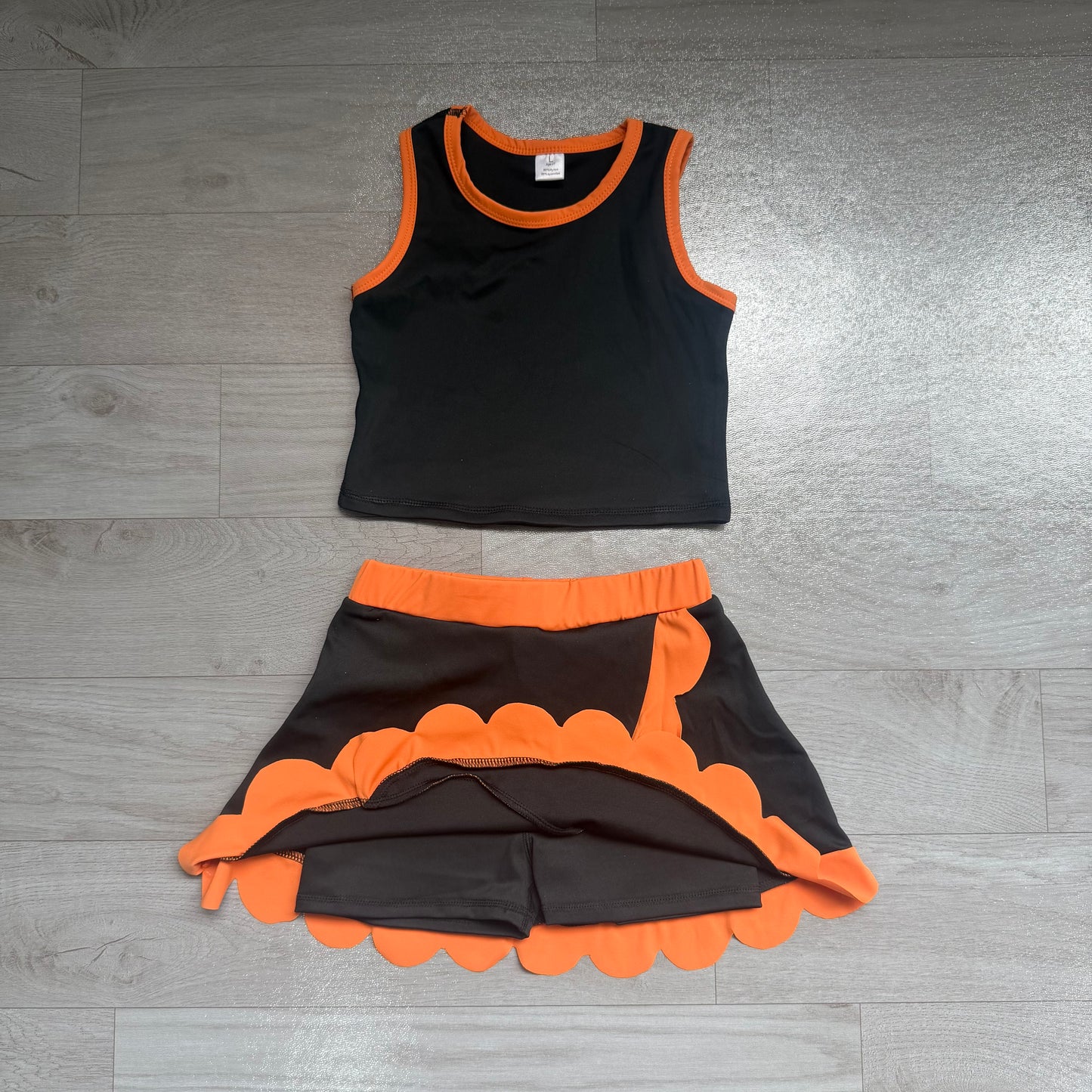 Pre order black orange scallop active skort set girls athletic outfit