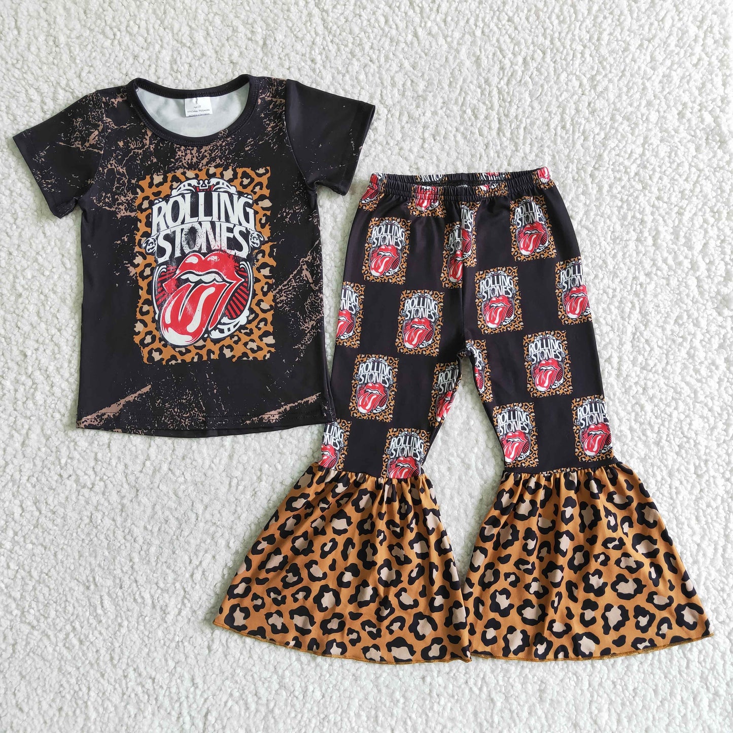 GSPO0012 black rolling tongue bell bottom pants set