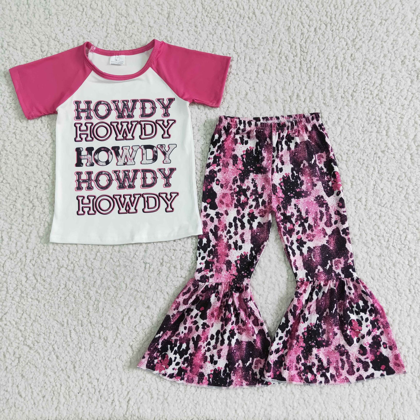 GSPO0018 howdy pink cow print bell bottom pants set