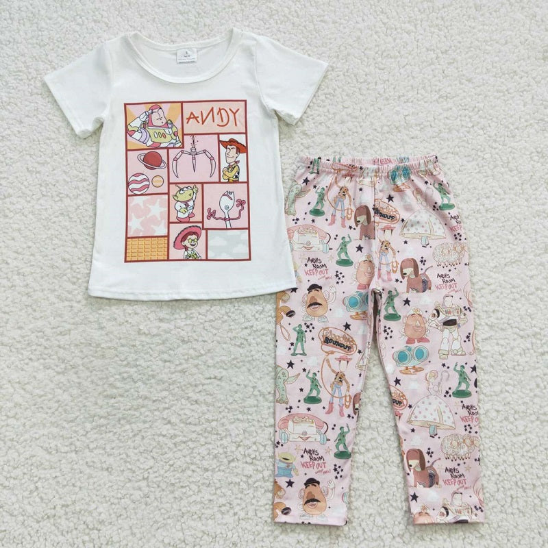 GSPO0749 Cartoon White Short Sleeve Pants Set