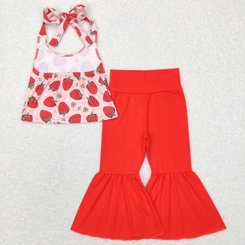 GSPO1077 Strawberry Love Halter Top Red Pants Suit