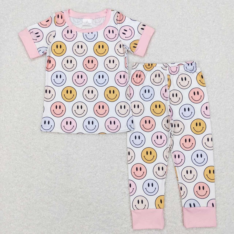 GSPO1078 Smile pink and white short-sleeved trousers suit