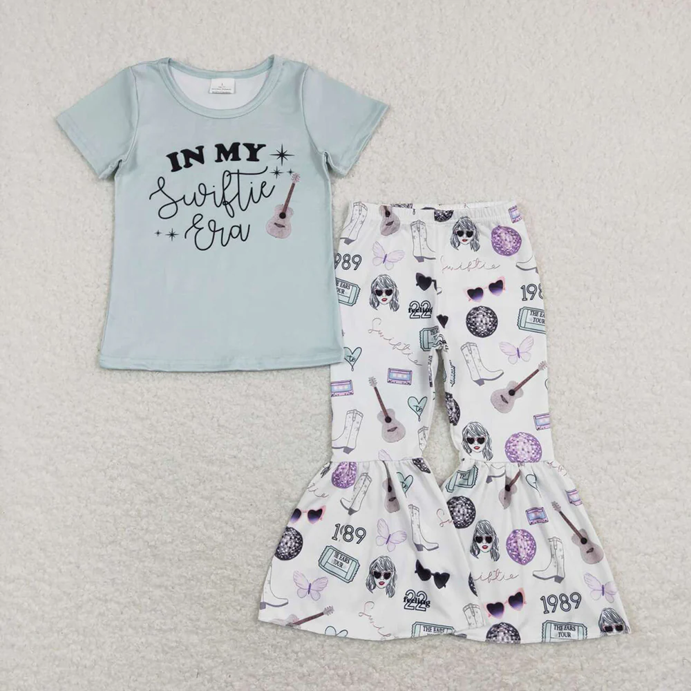 GSPO1247 Baby Girls Green Shirts Bell Pants Clothes Sets