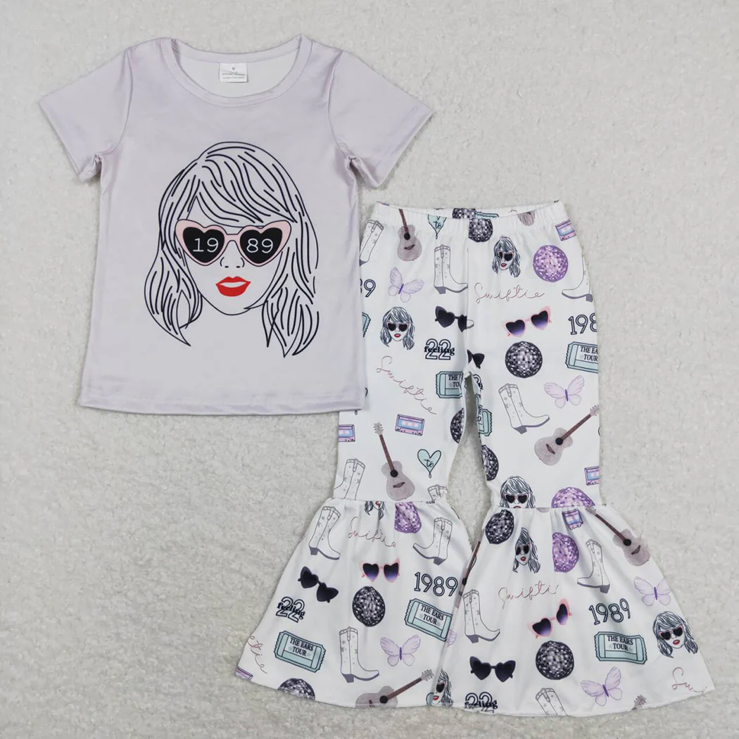 GSPO1248 Baby Girls Glasses Shirts Bell Pants Clothes Sets