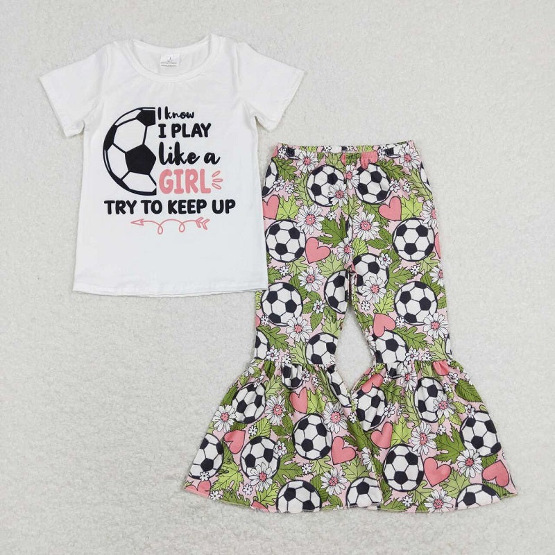 GSPO1263 Alphabet Football White Short Sleeve Flower Love Pants Suit