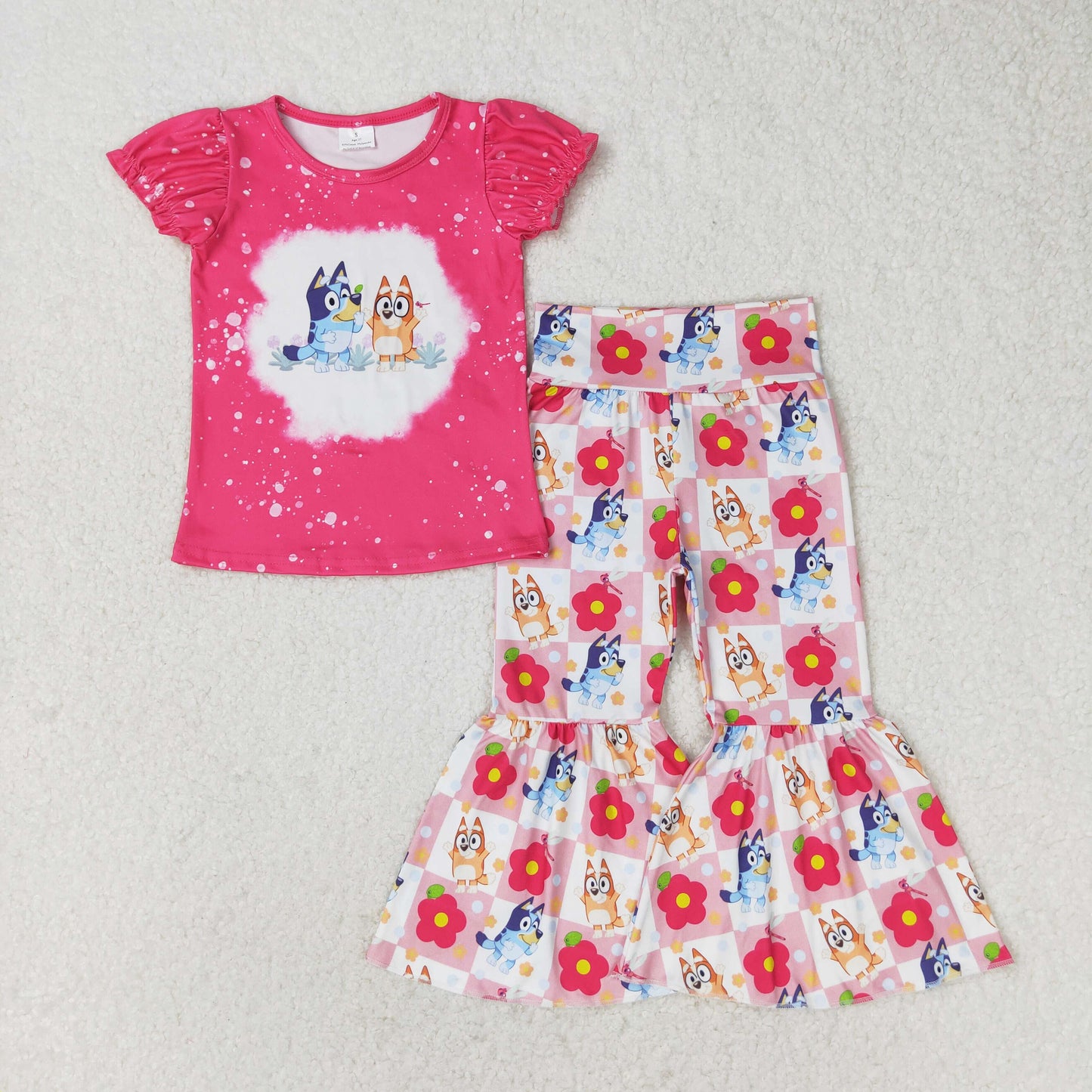 GSPO1275 Floral pink and white plaid rose red short-sleeved trousers suit