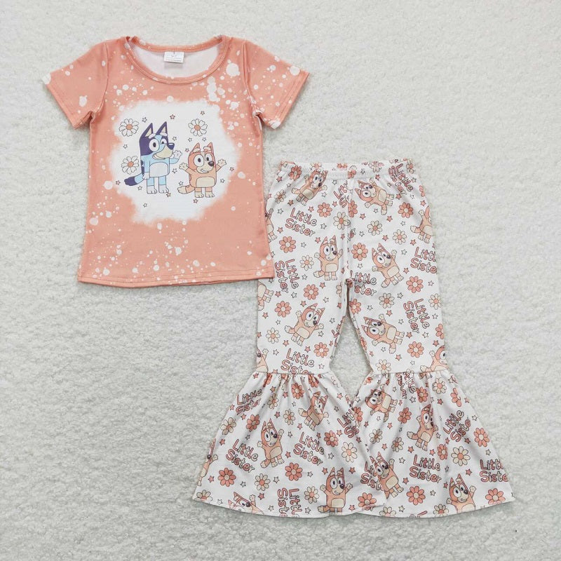 GSPO1335 little sister letter flower orange short-sleeved trousers suit