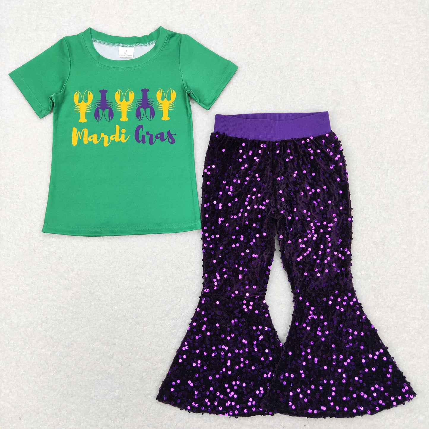 mardi gras sequins pants set girls outfit
