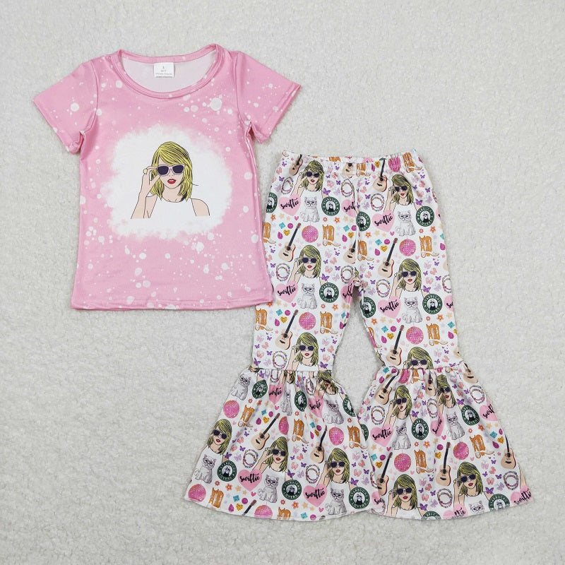 GSPO1441 Pink and white short-sleeved trousers suit