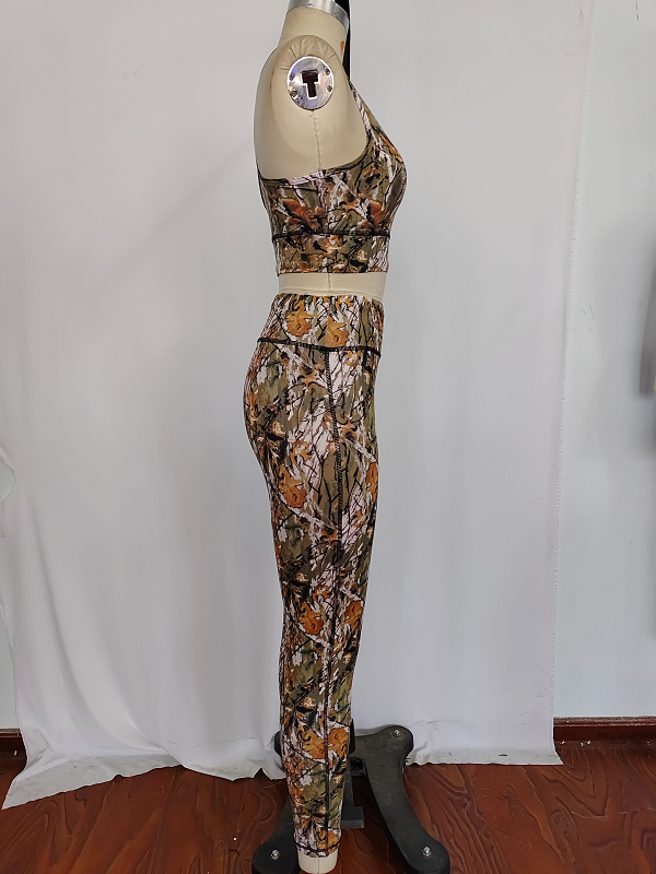 GSPO1460 Adult women's branch and leaf pattern sleeveless trousers yoga suit