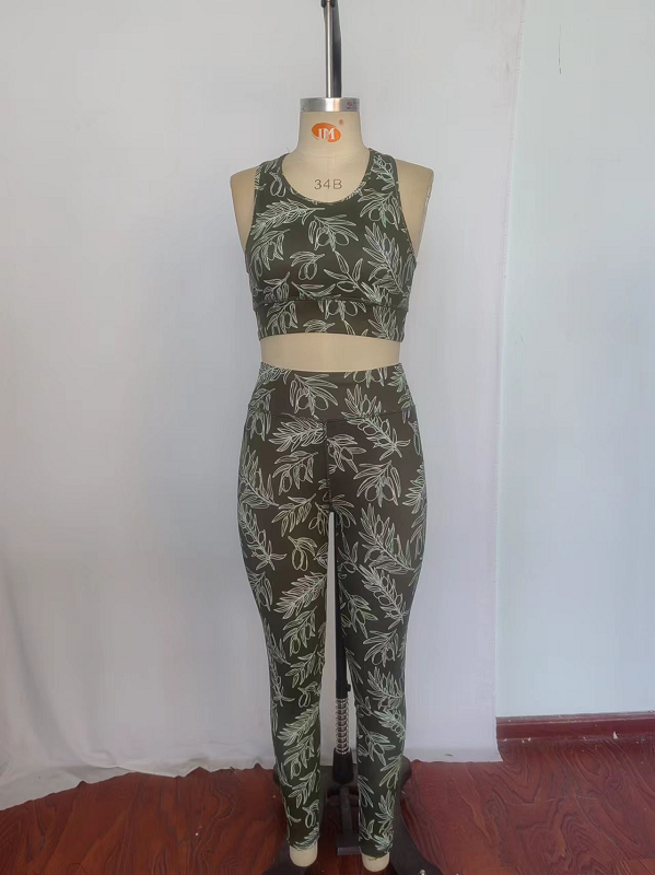 pre-order GSPO1463 Adult women's leaf green sleeveless pants yoga suit