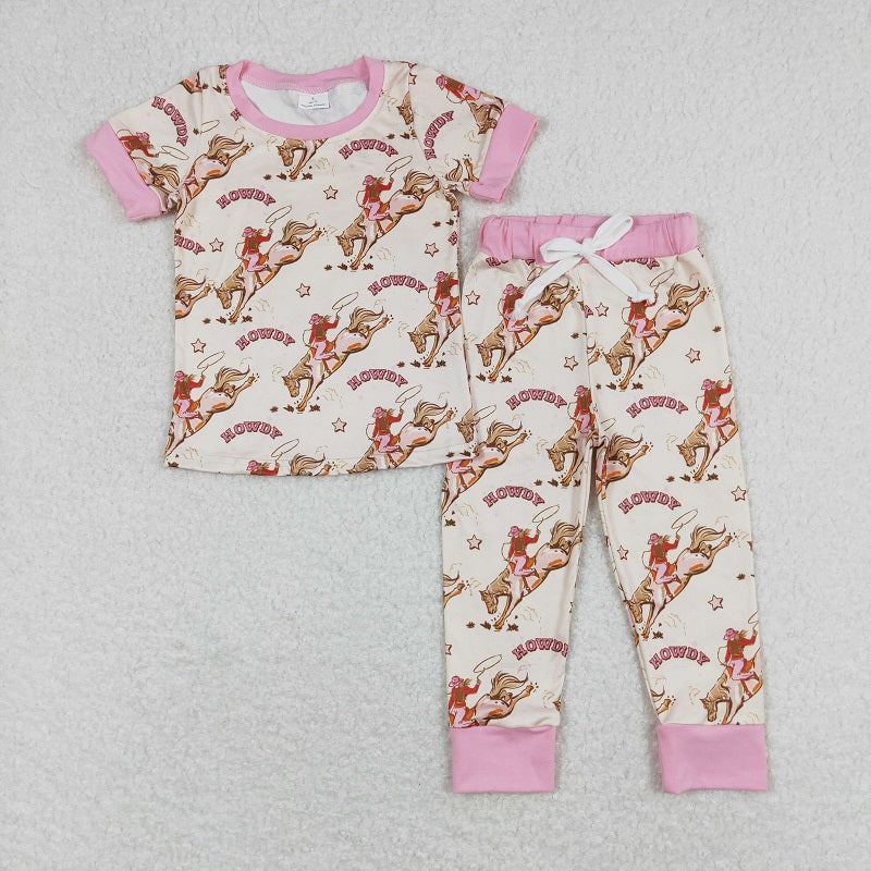 GSPO1488 Howdy riding pink edge short-sleeved trousers pajama set D 4.11