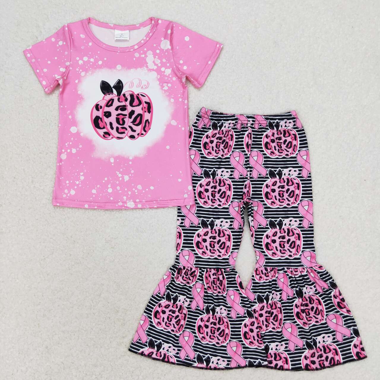 GSPO1592 Rose Red Leopard Print Pumpkin Short Sleeve Striped Trousers Suit